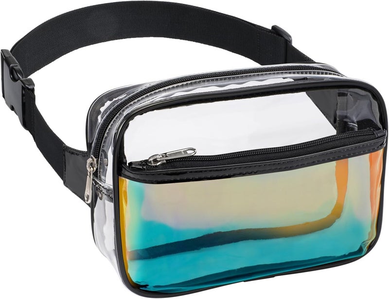 Veckle Holographic Clear Fanny Pack - Plus Size Only 35" - 51" Transparent Belt Bag for Women Crossbody Waist Bag for Festivals, Concerts, Theme Park, Black - Image 1